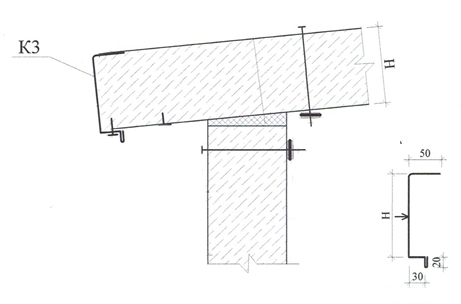 стык кровельной и стеновой панели<br> к3